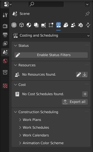 property editor costing and scheduling sub-tab